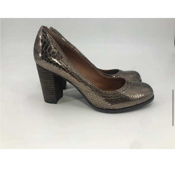 Lucky Brand Sofi Bronze Metalic Snake Skin Heels - Picture 1 of 9